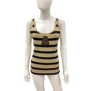 Lauren By Ralph Lauren Top Women’s SZ L Tank Top Knit Logo Stripes Gold &Black